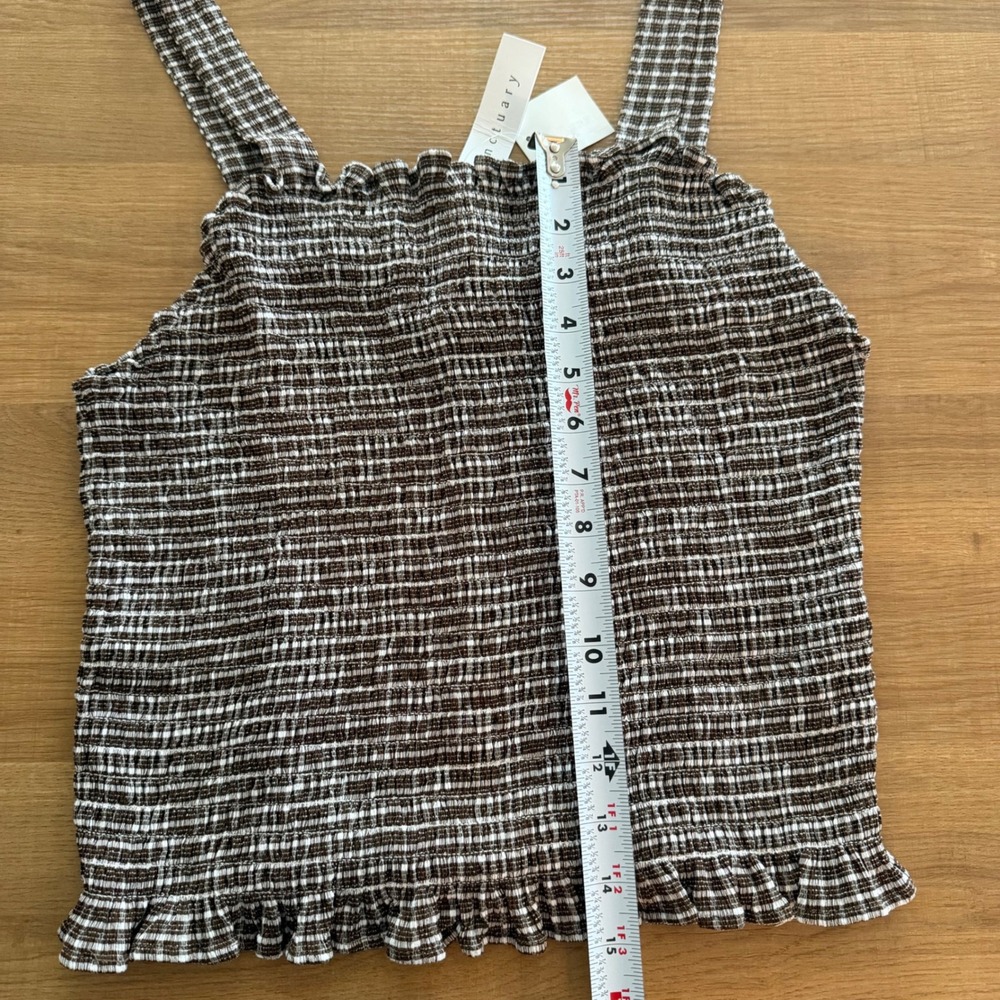 Sanctuary Smocked Gingham Tank Top Brown White Ruffle‎ XL CB2116BN6 - Picture 9 of 9